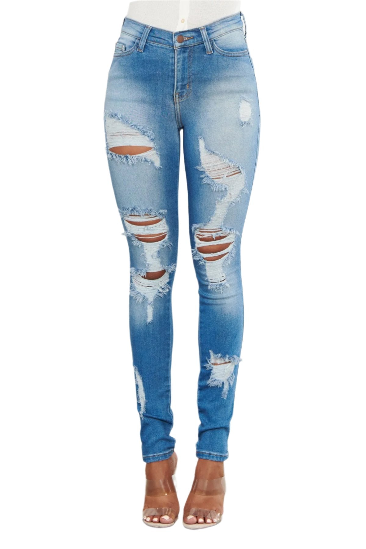 High Waisted Distress Skinny Jeans