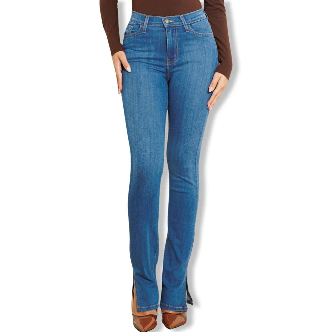 SIDE SLIT SLIM BOOTCUT JEANS