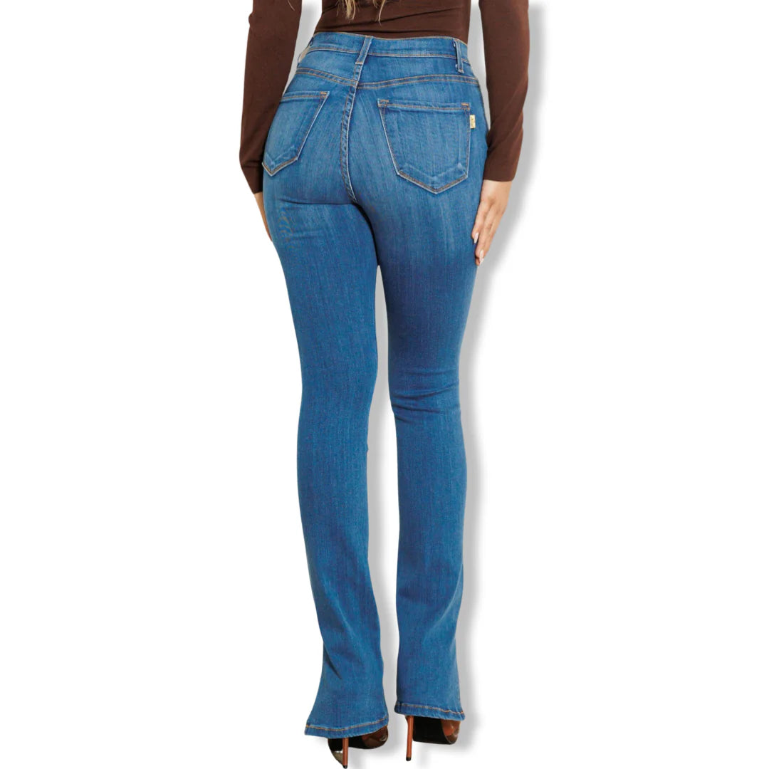 SIDE SLIT SLIM BOOTCUT JEANS